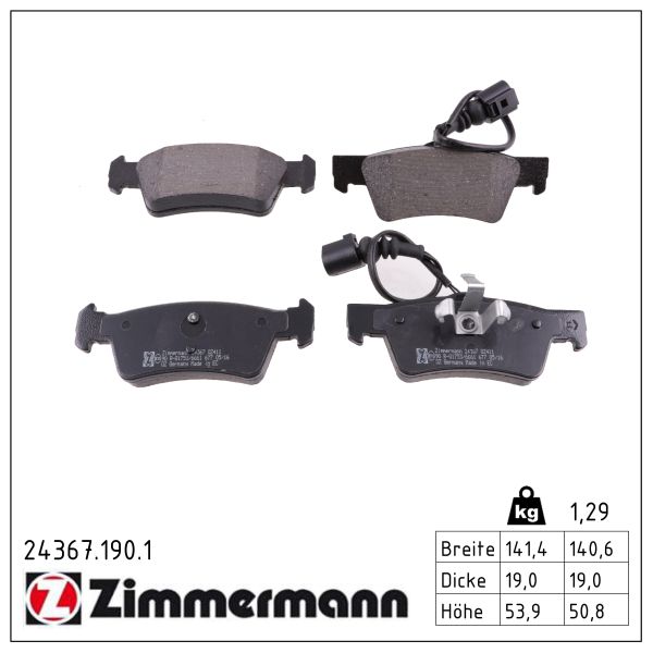 ZIMMERMANN Bremseklodser 243671901 bagaksel for VAG