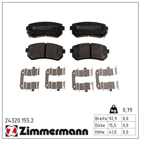 ZIMMERMANN Bremseklodser 243201552 bagaksel for HYUNDAI KIA (DYK) KIA