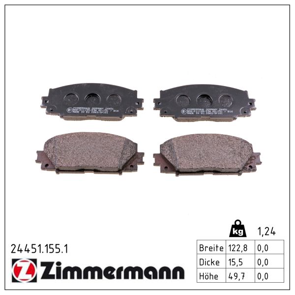 ZIMMERMANN Bremseklodser 244511551 foraksel for TOYOTA LEXUS TOYOTA (FAW)