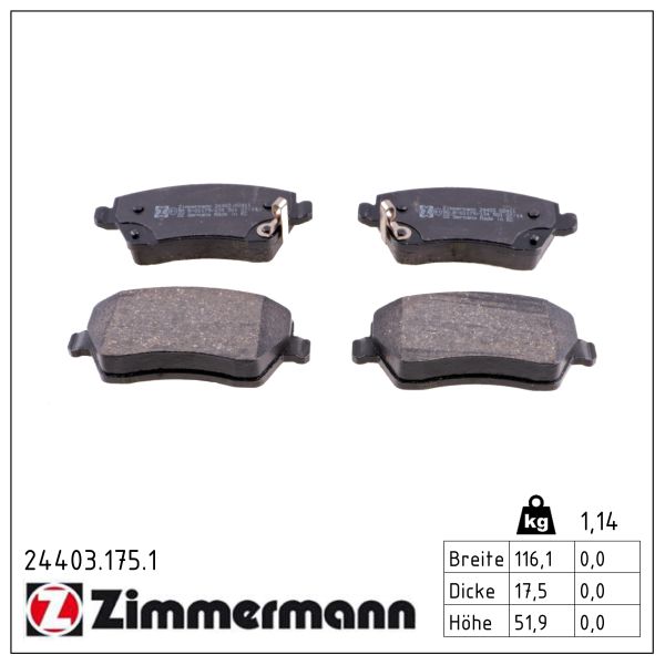 ZIMMERMANN Bremseklodser 244031751 foraksel for NISSAN
