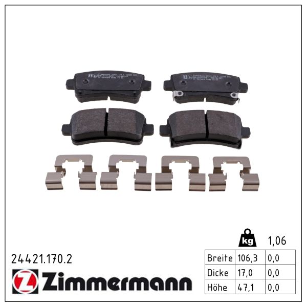 ZIMMERMANN Bremseklodser 244211702 bagaksel for OPEL