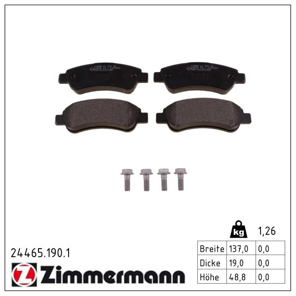 ZIMMERMANN Bremseklodser 244651901 bagaksel for CITROËN/PEUGEOT FIAT