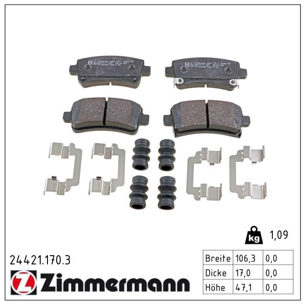 ZIMMERMANN Bremseklodser 244211703 bagaksel for OPEL SAAB
