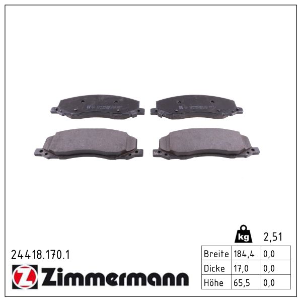 ZIMMERMANN Bremseklodser 244181701 foraksel for OPEL VAUXHALL