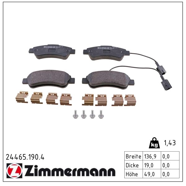 ZIMMERMANN Bremseklodser 244651904 bagaksel for FIAT CITROËN/PEUGEOT