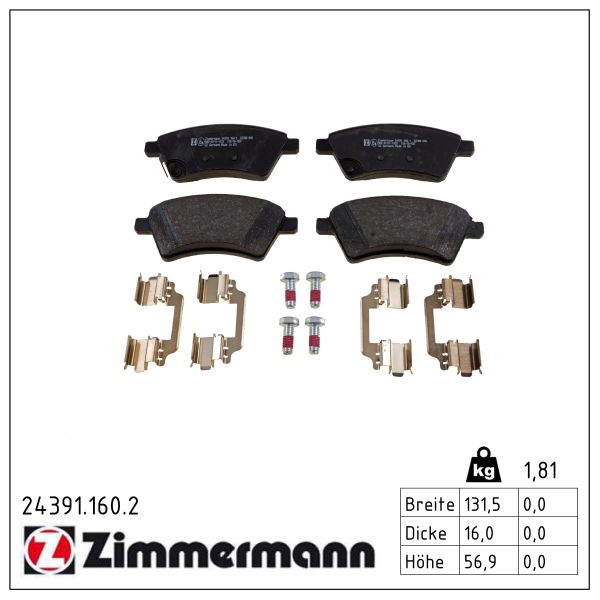 ZIMMERMANN Bremseklodser 243911602 foraksel for FIAT SUZUKI