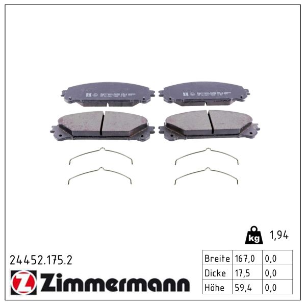 ZIMMERMANN Bremseklodser 244521752 foraksel for LEXUS TOYOTA TOYOTA (GAC)
