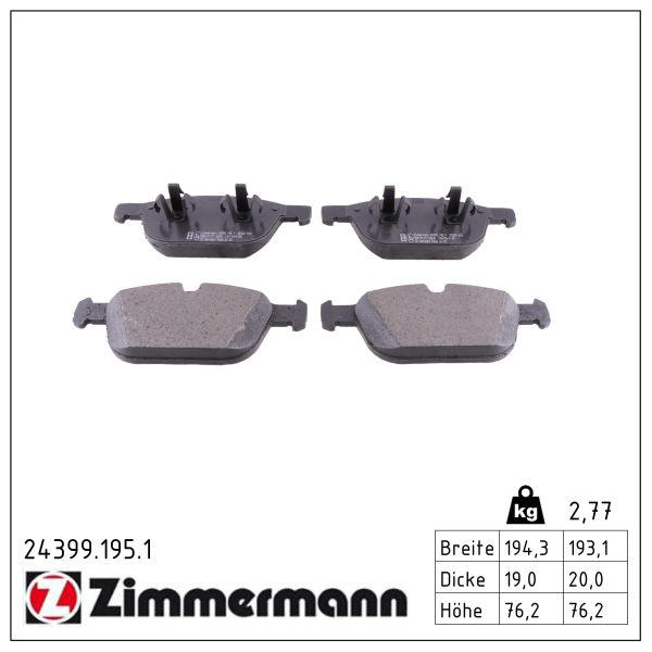 ZIMMERMANN Bremseklodser 243991951 foraksel for VOLVO ASIA VOLVO