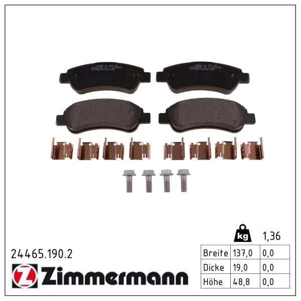 ZIMMERMANN Bremseklodser 244651902 bagaksel for CITROËN/PEUGEOT FIAT