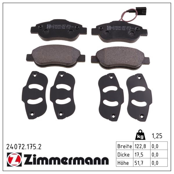 ZIMMERMANN Bremseklodser 240721752 foraksel for FORD FIAT