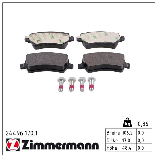 ZIMMERMANN Bremseklodser 244961701 bagaksel for FORD VOLVO ASIA VOLVO (CHANGAN) VOLVO LAND ROVER LAND ROVER (CHERY)