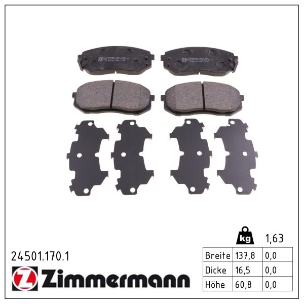 ZIMMERMANN Bremseklodser 245011701 foraksel for KIA