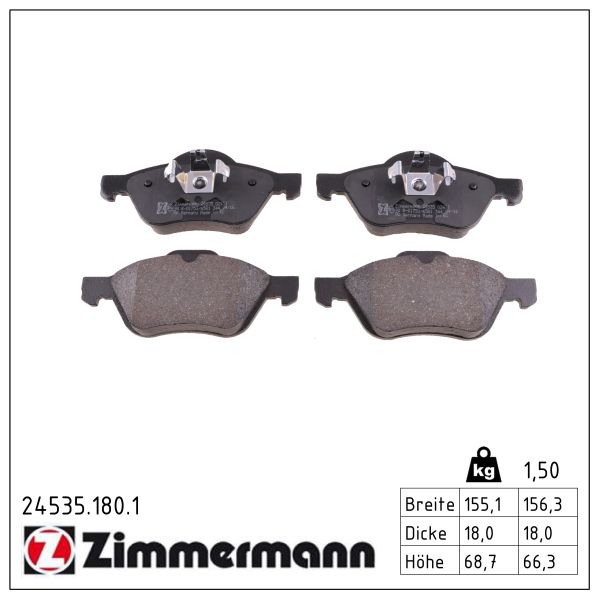 ZIMMERMANN Bremseklodser 245351801 foraksel for RENAULT