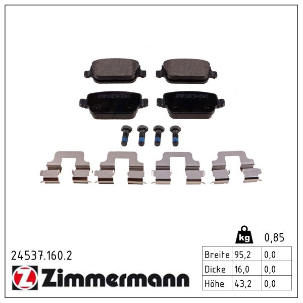 ZIMMERMANN Bremseklodser 245371602 bagaksel for FORD