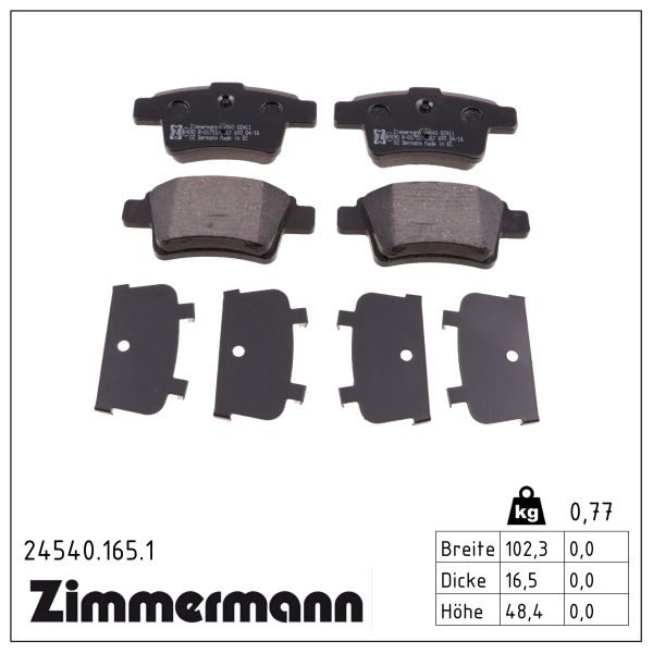ZIMMERMANN Bremseklodser 245401651 bagaksel for CITROËN/PEUGEOT