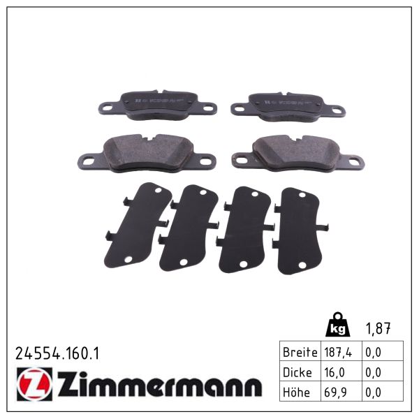 ZIMMERMANN Bremseklodser 245541601 bagaksel for PORSCHE