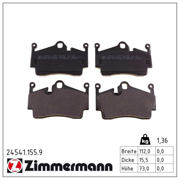 ZIMMERMANN Bremseklodser 245411559 bagaksel for PORSCHE