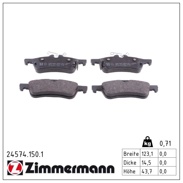 ZIMMERMANN Bremseklodser 245741501 bagaksel for TOYOTA