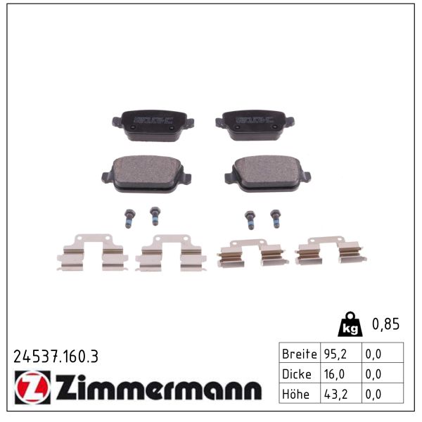 ZIMMERMANN Bremseklodser 245371603 bagaksel for VOLVO (CHANGAN) VOLVO LAND ROVER