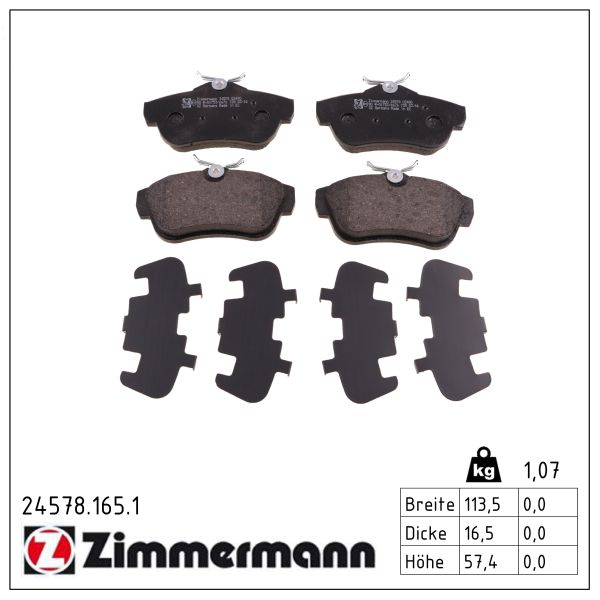 ZIMMERMANN Bremseklodser 245781651 bagaksel for CITROËN/PEUGEOT FIAT TOYOTA