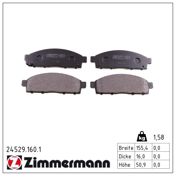 ZIMMERMANN Bremseklodser 245291601 foraksel for FIAT MITSUBISHI