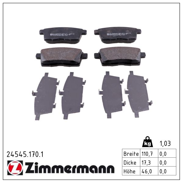 ZIMMERMANN Bremseklodser 245451701 bagaksel for FORD LINCOLN MAZDA MAZDA (FAW)