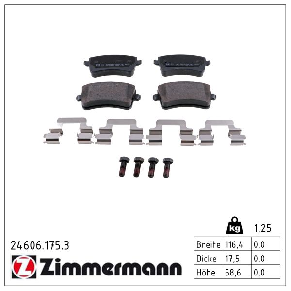 ZIMMERMANN Bremseklodser 246061753 bagaksel for VAG AUDI (FAW)