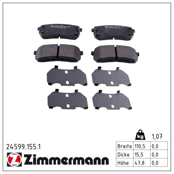ZIMMERMANN Bremseklodser 245991551 bagaksel for HYUNDAI KIA