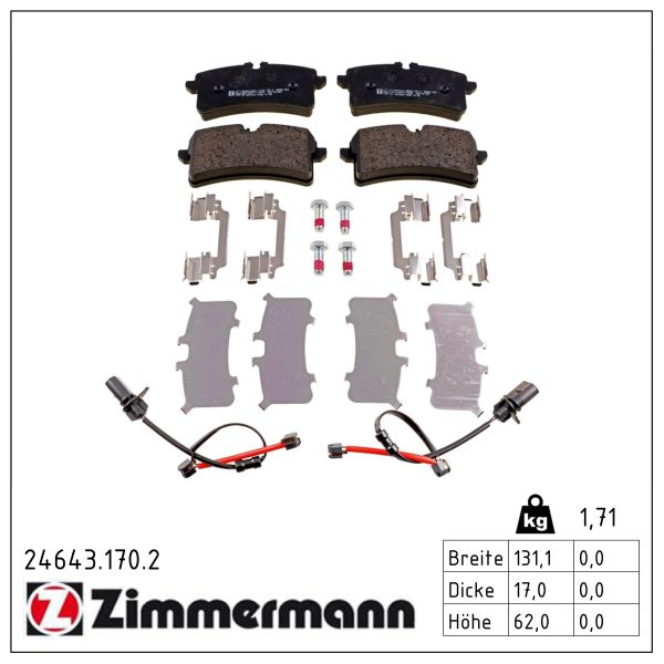 ZIMMERMANN Bremseklodser 246431702 bagaksel for AUDI PORSCHE BENTLEY