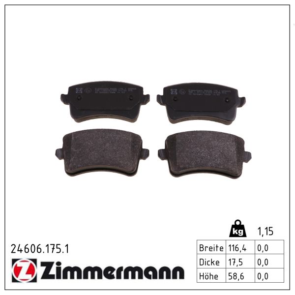 ZIMMERMANN Bremseklodser 246061751 bagaksel for VAG AUDI (FAW)