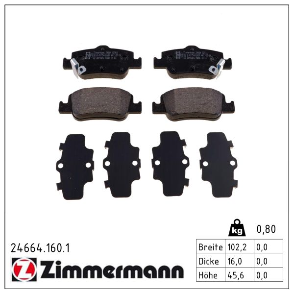 ZIMMERMANN Bremseklodser 246641601 bagaksel for TOYOTA