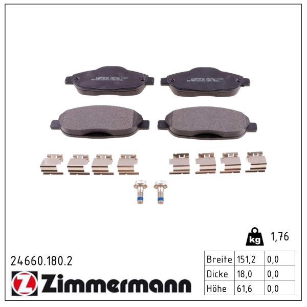 ZIMMERMANN Bremseklodser 246601802 foraksel for CITROËN/PEUGEOT