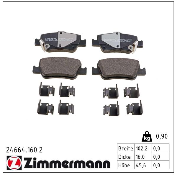 ZIMMERMANN Bremseklodser 246641602 bagaksel for TOYOTA