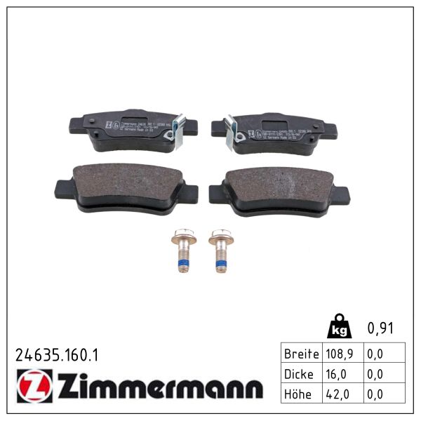 ZIMMERMANN Bremseklodser 246351601 bagaksel for HONDA