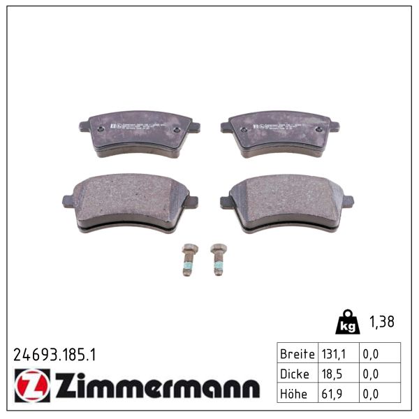 ZIMMERMANN Bremseklodser 246931851 foraksel for MERCEDES-BENZ RENAULT