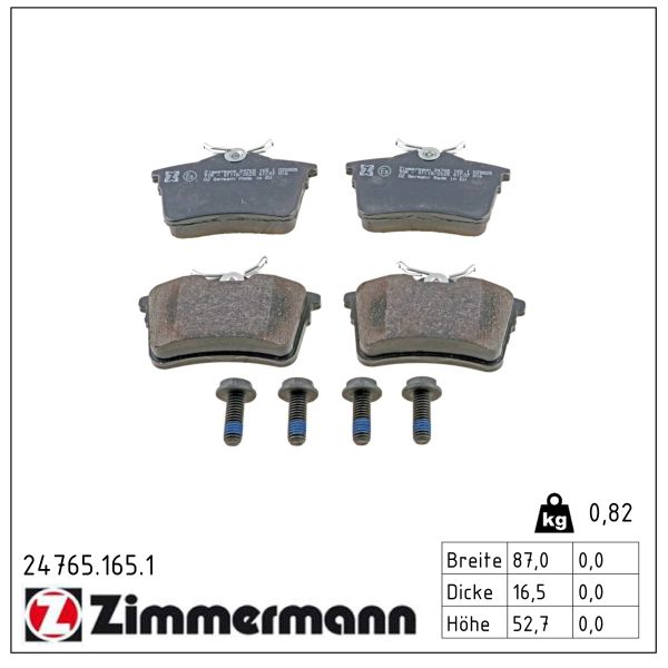 ZIMMERMANN Bremseklodser 247651651 bagaksel for CITROËN/PEUGEOT