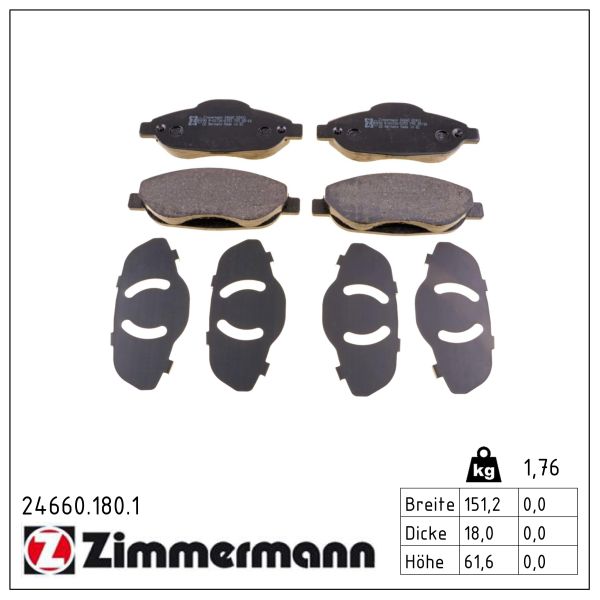 ZIMMERMANN Bremseklodser 246601801 foraksel for CITROËN/PEUGEOT