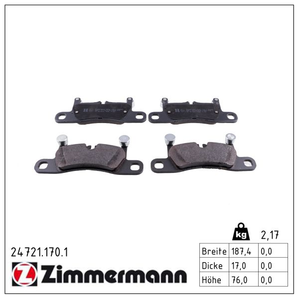 ZIMMERMANN Bremseklodser 247211701 bagaksel for PORSCHE VW VAG