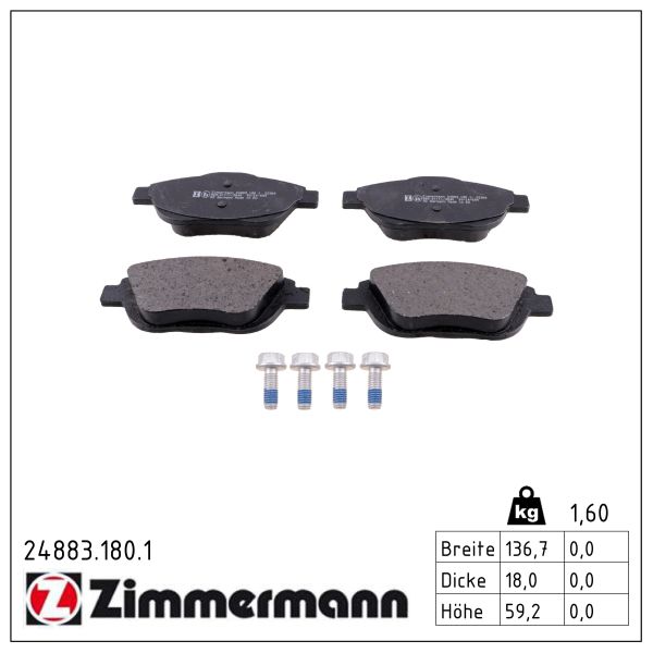 ZIMMERMANN Bremseklodser 248831801 foraksel for CITROËN/PEUGEOT