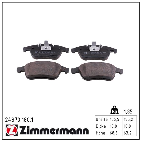 ZIMMERMANN Bremseklodser 248701801 foraksel for RENAULT