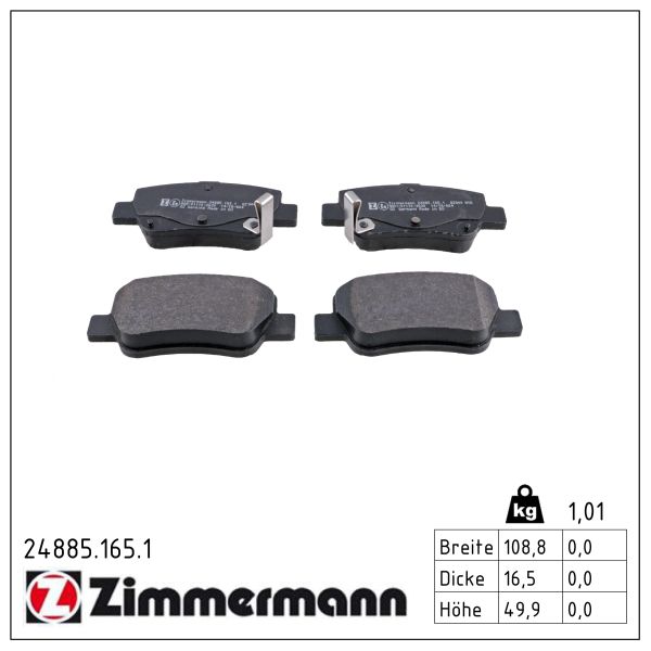 ZIMMERMANN Bremseklodser 248851651 bagaksel for TOYOTA