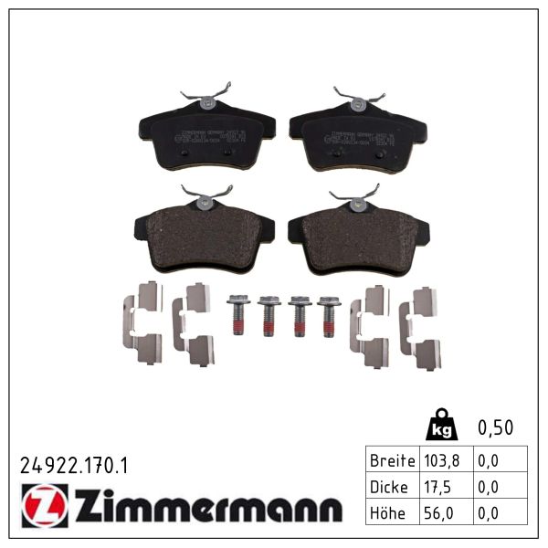 ZIMMERMANN Bremseklodser 249221701 bagaksel for CITROËN/PEUGEOT DS (CAPSA)