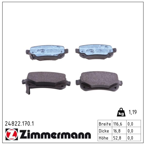 ZIMMERMANN Bremseklodser 248221701 bagaksel for CHRYSLER DODGE FIAT VAG