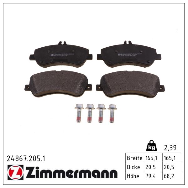 ZIMMERMANN Bremseklodser 248672051 foraksel for MERCEDES-BENZ (BBDC) MERCEDES-BENZ