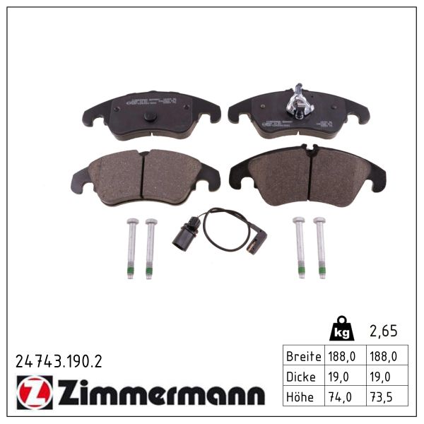ZIMMERMANN Bremseklodser 247431902 foraksel for VAG AUDI (FAW)