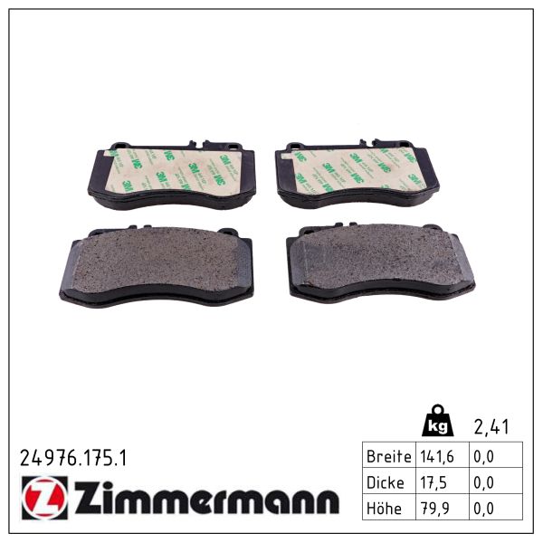 ZIMMERMANN Bremseklodser 249761751 foraksel for MERCEDES-BENZ (BBDC) MERCEDES-BENZ