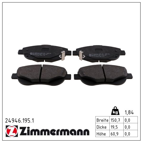 ZIMMERMANN Bremseklodser 249461951 foraksel for TOYOTA