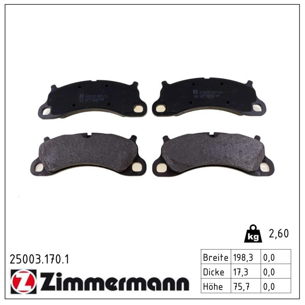 ZIMMERMANN Bremseklodser 250031701 foraksel for PORSCHE