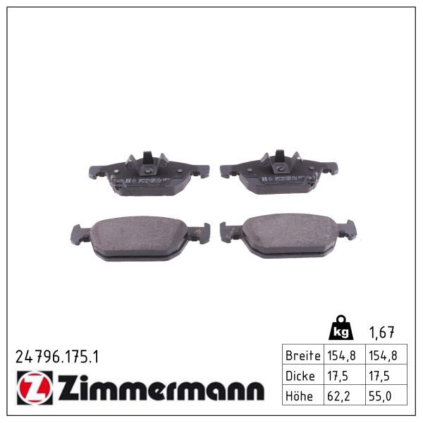 ZIMMERMANN Bremseklodser 247961751 foraksel for HONDA