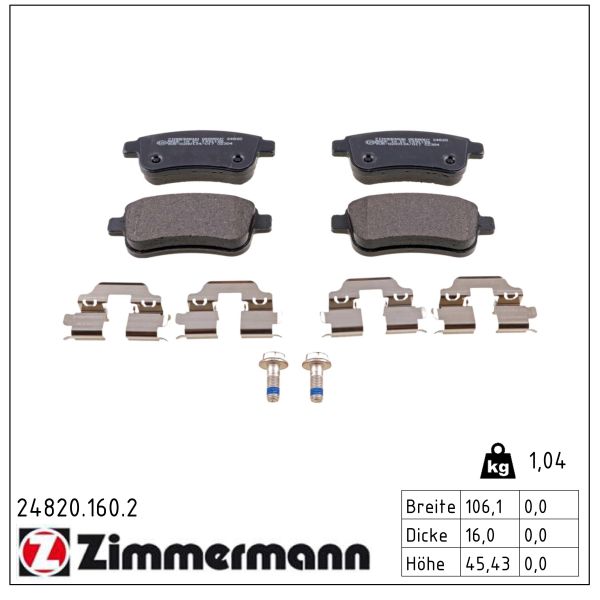 ZIMMERMANN Bremseklodser 248201602 bagaksel for RENAULT